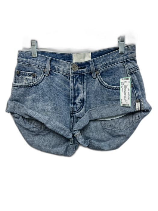 One Teaspoon Size 23 Medium Wash Cotton Denim Cuffed Button Fly Shorts Medium Wash / 23