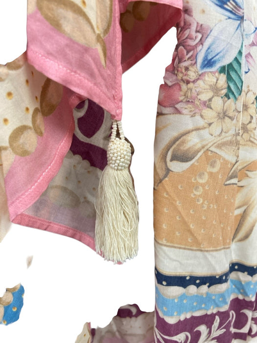 Agua Bendita Red, Beige & Multi Viscose Floral Tassel Detail Cover-Up Shawl Red, Beige & Multi / One Size