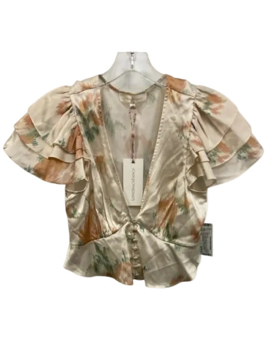 Loveshackfancy Size XS Cream, Green & Pink Silk Abstract Floral Pant Set Cream, Green & Pink / XS