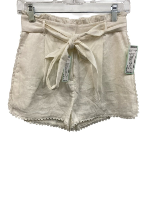Loveshackfancy Size 0 White Linen Ruffle Trim Lace Trim Hook & Zip Fly Shorts White / 0