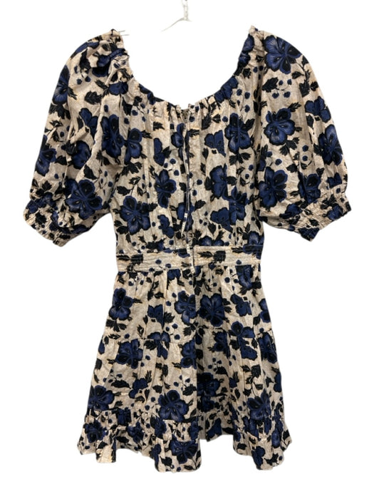 Ulla Johnson Size 0 White, Blue, Multi Cotton Short Puff Sleeve Floral Dress White, Blue, Multi / 0