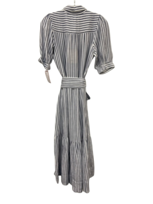 ME+EM Size 2 Cotton White & Blue Striped Maxi 1/2 sleeve Button up Dress Cotton / 2