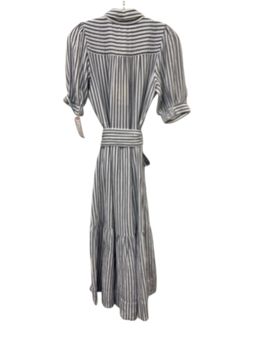 ME+EM Size 2 Cotton White & Blue Striped Maxi 1/2 sleeve Button up Dress Cotton / 2