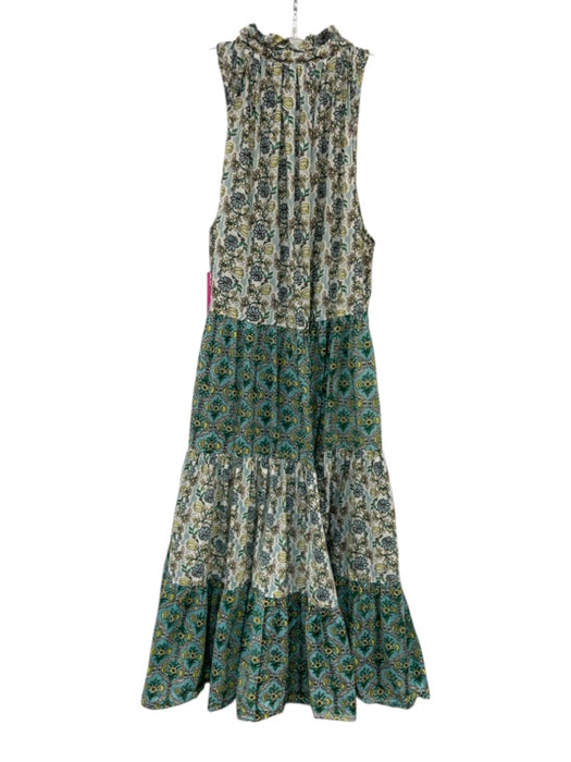 Ro's Garden Size XS Green Cotton Sleeveless Floral Knee Length Split neck Dress Green / XS