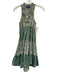 Ro's Garden Size XS Green Cotton Sleeveless Floral Knee Length Split neck Dress Green / XS