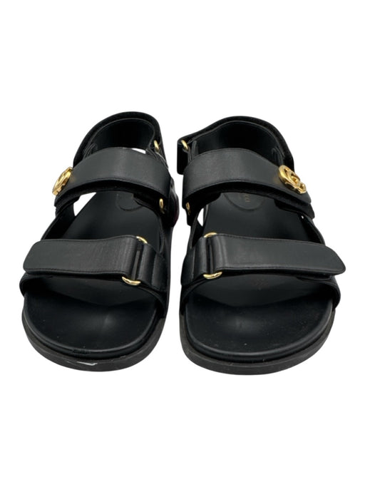 Gucci Shoe Size 39.5 Black Leather Velcro Strap Open Toe Logo Slide Sandals Black / 39.5