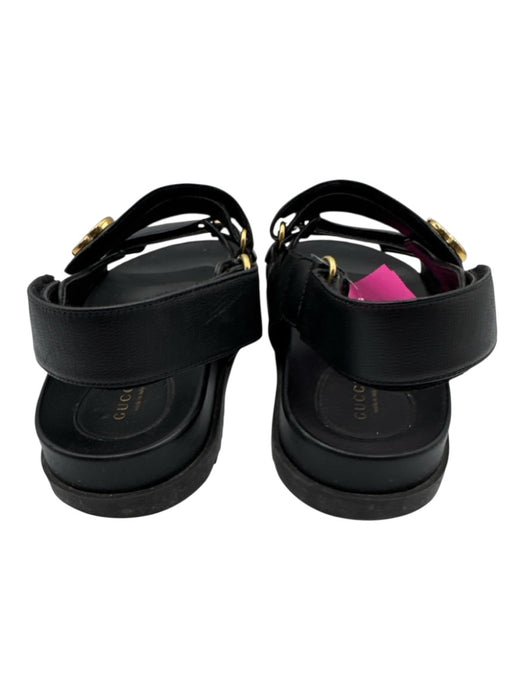 Gucci Shoe Size 39.5 Black Leather Velcro Strap Open Toe Logo Slide Sandals Black / 39.5