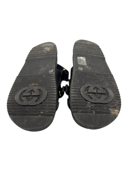 Gucci Shoe Size 39.5 Black Leather Velcro Strap Open Toe Logo Slide Sandals Black / 39.5