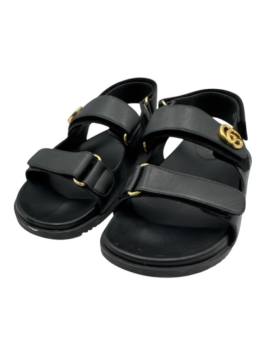 Gucci Shoe Size 39.5 Black Leather Velcro Strap Open Toe Logo Slide Sandals Black / 39.5