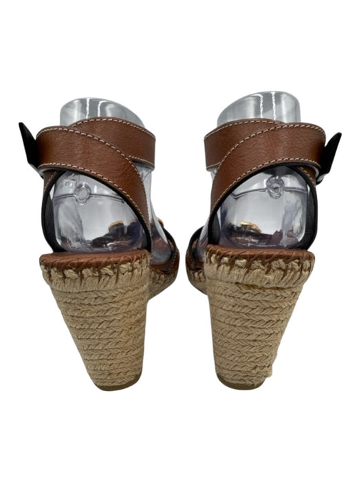 Valentino Shoe Size 41 Brown & Beige Leather Espadrille Open Toe Wedge Sandals Brown & Beige / 41