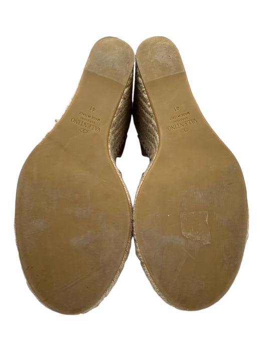 Valentino Shoe Size 41 Brown & Beige Leather Espadrille Open Toe Wedge Sandals Brown & Beige / 41