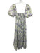 Hill House Size XXS Purple, Green, White Cotton Short Puff Sleeve Floral Dress Purple, Green, White / XXS