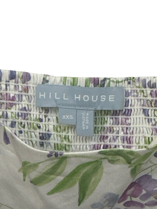 Hill House Size XXS Purple, Green, White Cotton Short Puff Sleeve Floral Dress Purple, Green, White / XXS