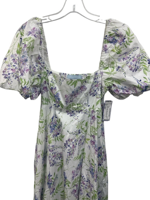 Hill House Size XXS Purple, Green, White Cotton Short Puff Sleeve Floral Dress Purple, Green, White / XXS