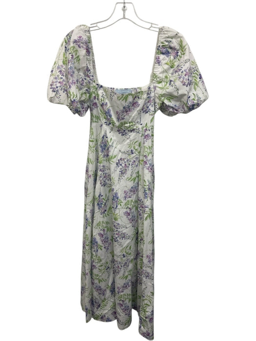 Hill House Size XXS Purple, Green, White Cotton Short Puff Sleeve Floral Dress Purple, Green, White / XXS