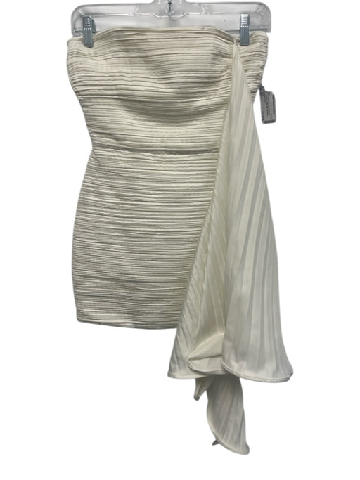 AMUR Size 00 Cream White Polyester Strapless Micropleated Ruffle Mini Dress Cream White / 00