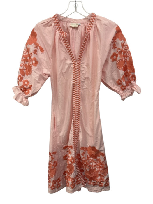 Julia Amory Size XS Pink & Orange Cotton Half Puff Sleeve Split Neck Dress Pink & Orange / XS