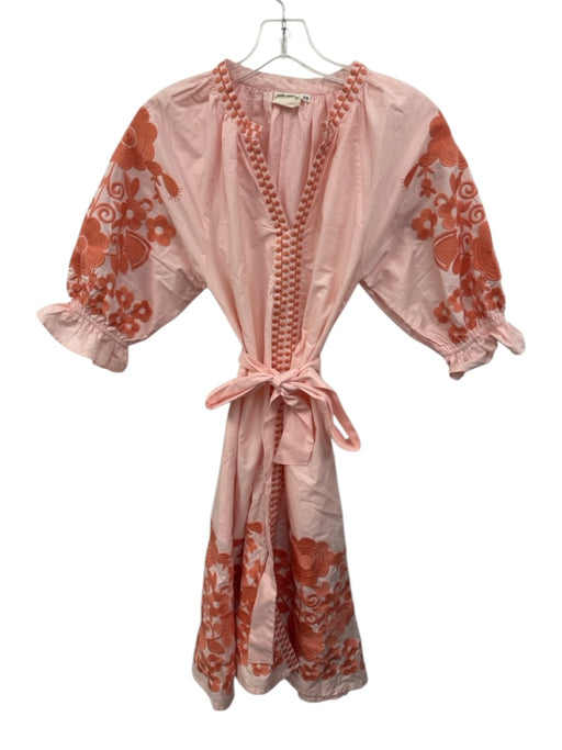 Julia Amory Size XS Pink & Orange Cotton Half Puff Sleeve Split Neck Dress Pink & Orange / XS