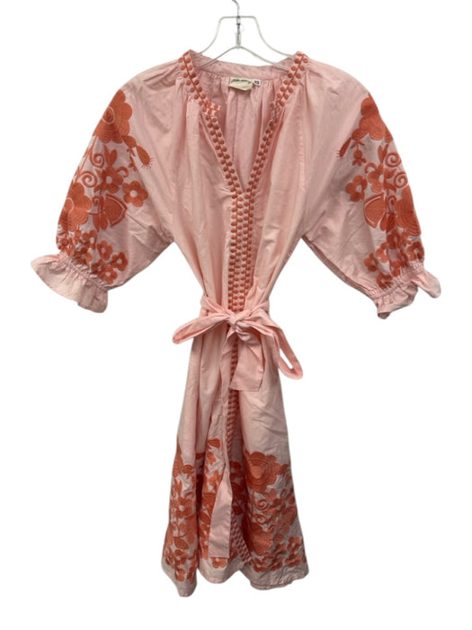 Julia Amory Size XS Pink & Orange Cotton Half Puff Sleeve Split Neck Dress Pink & Orange / XS