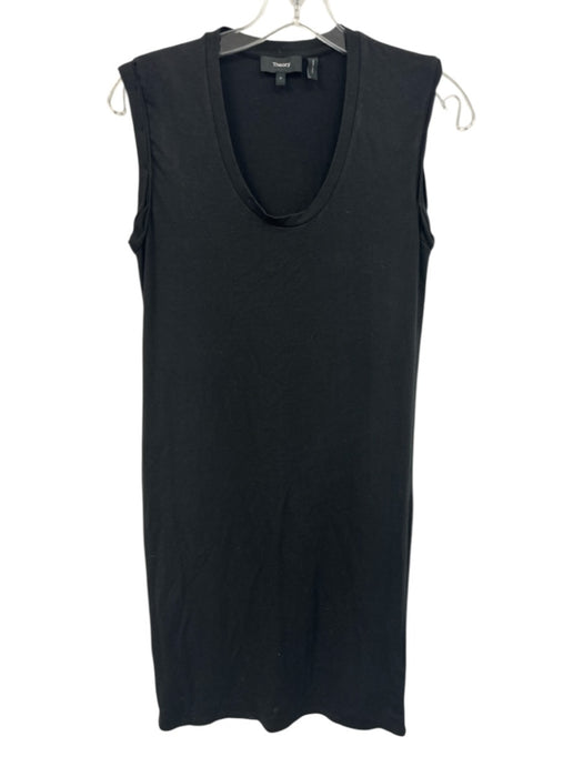 Theory Size P Black Modal Blend Cap Sleeve Scoop Neck Midi Dress Black / P