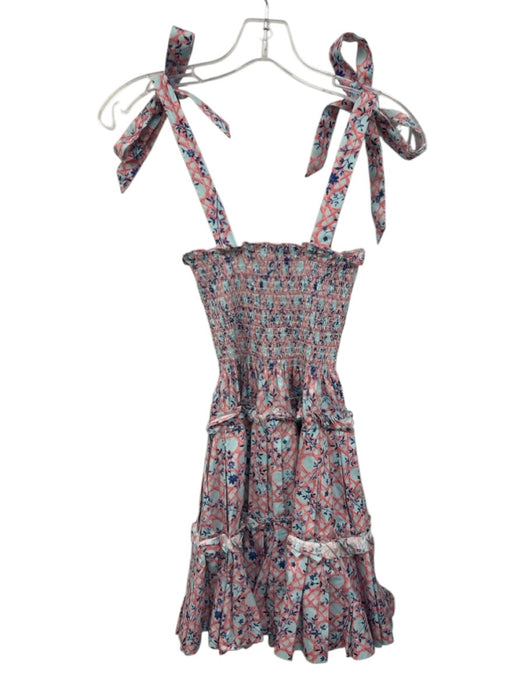 Hill House Size XXS Blue & Red Cotton Tie Straps Floral Smocked Bodice Dress Blue & Red / XXS