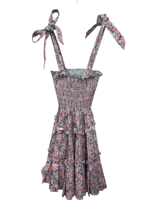 Hill House Size XXS Blue & Red Cotton Tie Straps Floral Smocked Bodice Dress Blue & Red / XXS