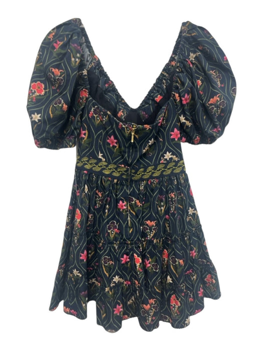 Agua Bendita Size Small Navy, Green, Pink Cotton Short Puff Sleeve Floral Dress Navy, Green, Pink / Small