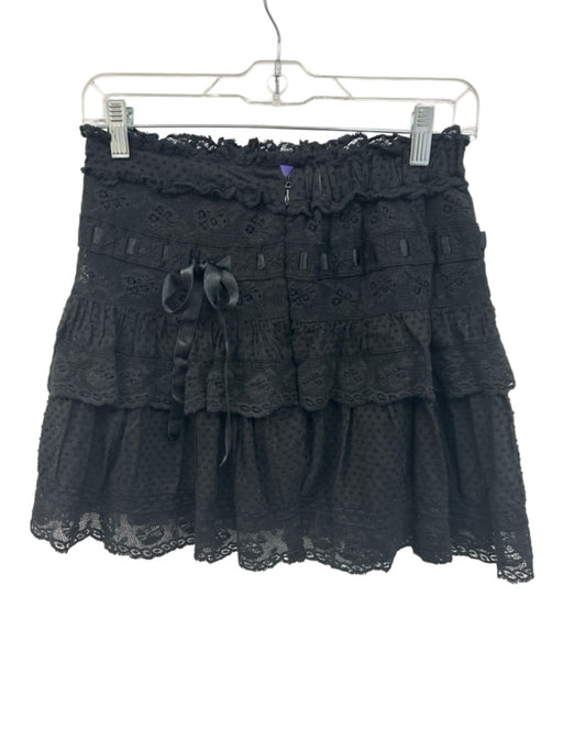 Love Shack Fancy Size XS Black Cotton Blend Elastic Waist Swiss Dot Lace Skirt Black / XS