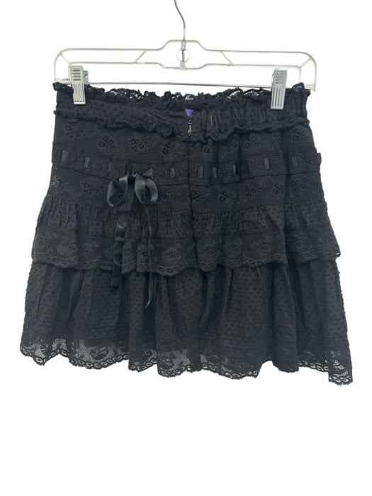 Love Shack Fancy Size XS Black Cotton Blend Elastic Waist Swiss Dot Lace Skirt Black / XS