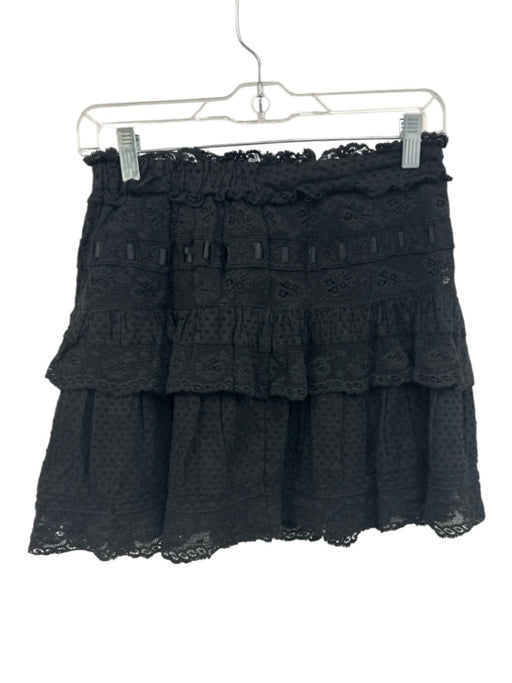 Love Shack Fancy Size XS Black Cotton Blend Elastic Waist Swiss Dot Lace Skirt Black / XS