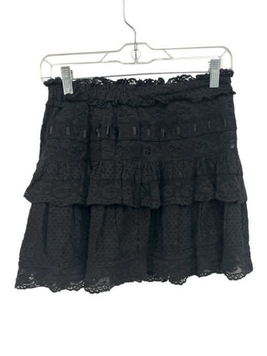 Love Shack Fancy Size XS Black Cotton Blend Elastic Waist Swiss Dot Lace Skirt Black / XS
