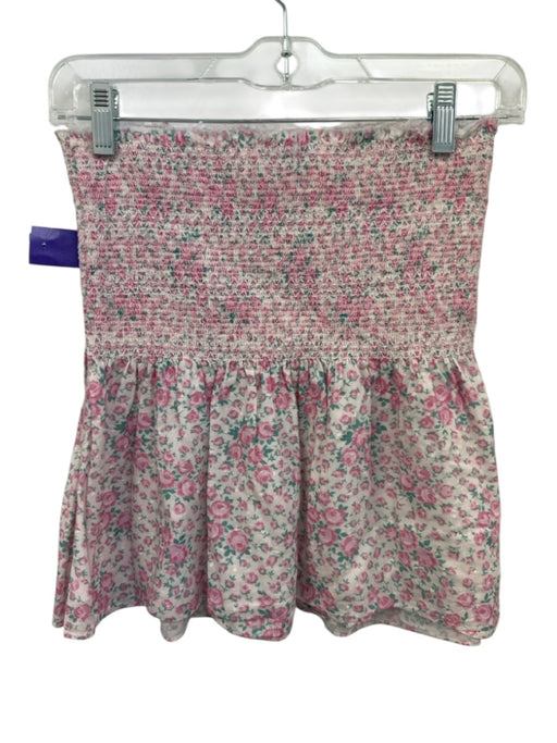 Love Shack Fancy Size XS Pink & Green Cotton Smocked Waist Band Floral Skirt Pink & Green / XS