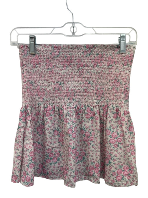 Love Shack Fancy Size XS Pink & Green Cotton Smocked Waist Band Floral Skirt Pink & Green / XS