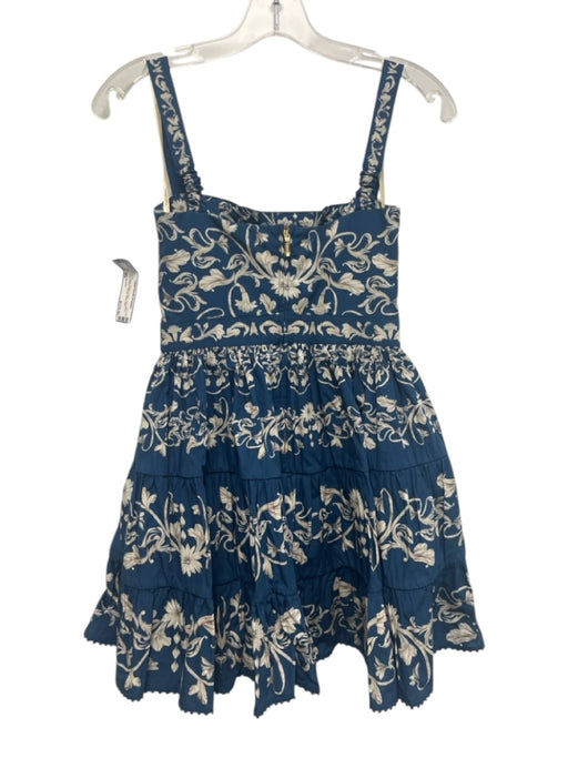 Agua Bendita Size XS Blue, Beige, White Cotton Sleeveless Floral Tiered Dress Blue, Beige, White / XS