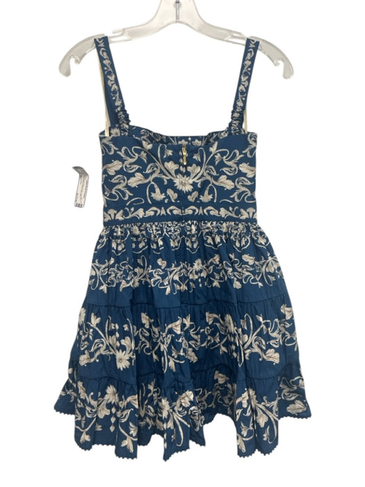 Agua Bendita Size XS Blue, Beige, White Cotton Sleeveless Floral Tiered Dress Blue, Beige, White / XS