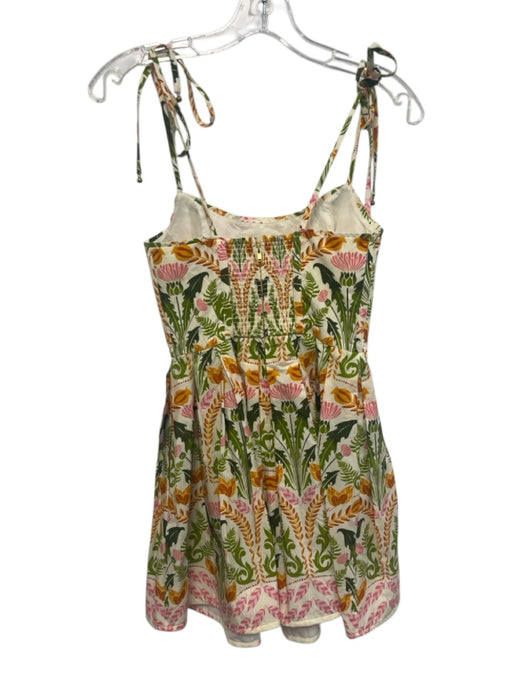 Cara Cara Size 00 Orange, Pink, Green Cotton Spaghetti Strap Floral boning Dress Orange, Pink, Green / 00