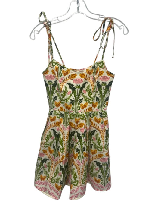Cara Cara Size 00 Orange, Pink, Green Cotton Spaghetti Strap Floral boning Dress Orange, Pink, Green / 00