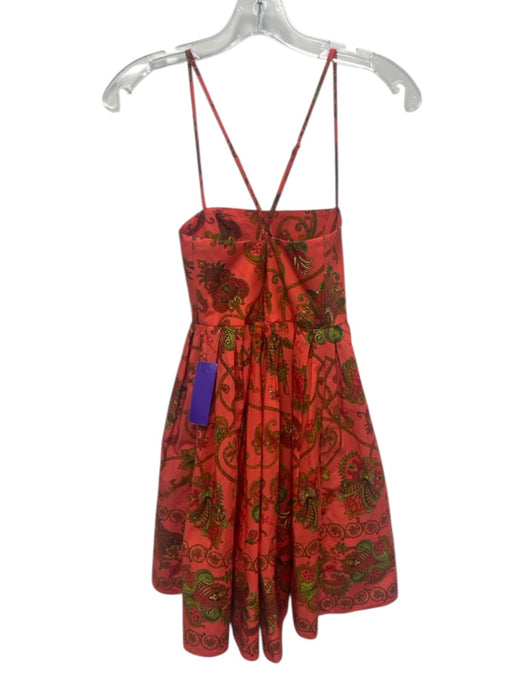 Cara Cara Size XS Red, Green, Yellow Cotton Spaghetti Strap Floral Pleated Dress Red, Green, Yellow / XS