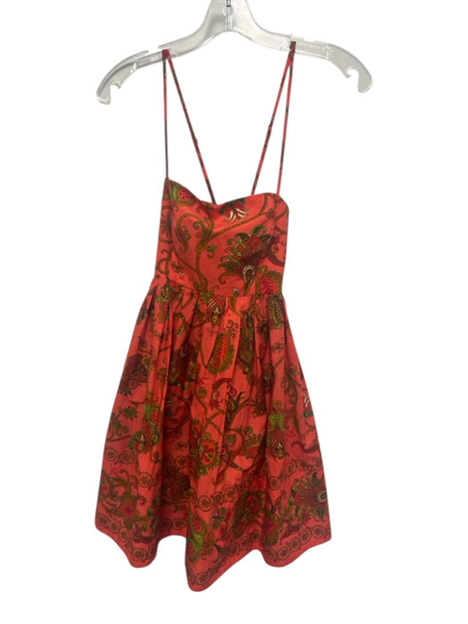 Cara Cara Size XS Red, Green, Yellow Cotton Spaghetti Strap Floral Pleated Dress Red, Green, Yellow / XS