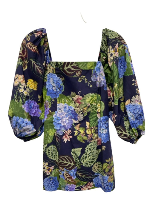 Cara Cara Size XS Navy, Light Blue & Green Cotton Square Neck Back Zip Dress Navy, Light Blue & Green / XS
