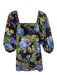 Cara Cara Size XS Navy, Light Blue & Green Cotton Square Neck Back Zip Dress Navy, Light Blue & Green / XS