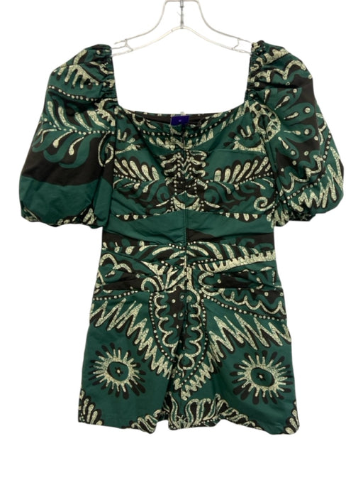 Sea New York Size 0 Green, Black & White Cotton Square Neck Dress Green, Black & White / 0