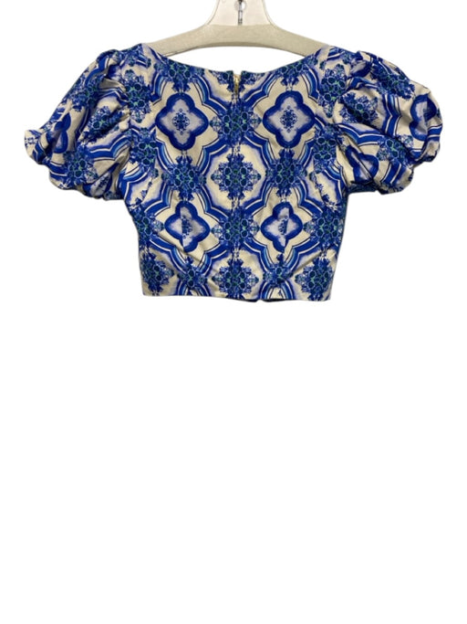 Cara Cara Size XXS Blue, White, Green Cotton Square Neck Floral design Skirt Set Blue, White, Green / XXS