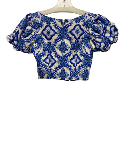 Cara Cara Size XXS Blue, White, Green Cotton Square Neck Floral design Skirt Set Blue, White, Green / XXS