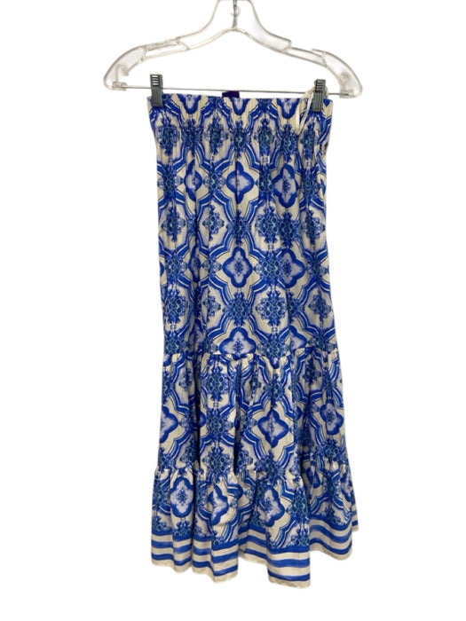 Cara Cara Size XXS Blue, White, Green Cotton Square Neck Floral design Skirt Set Blue, White, Green / XXS