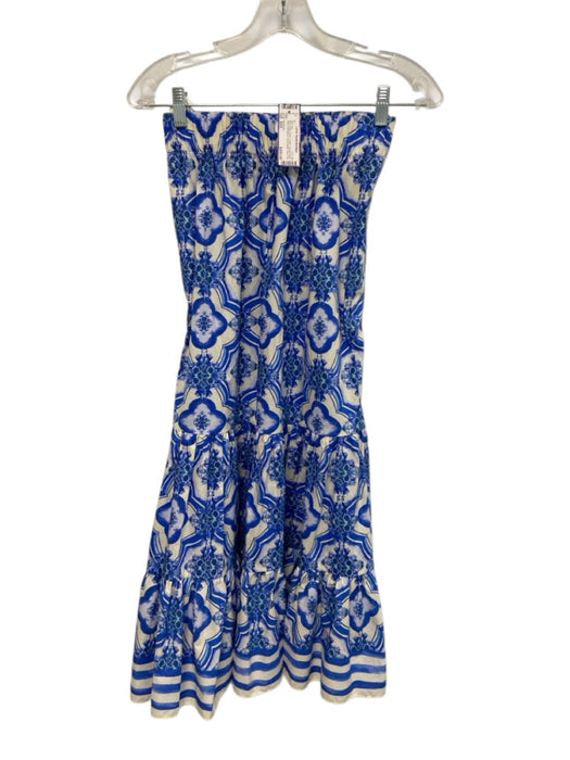 Cara Cara Size XXS Blue, White, Green Cotton Square Neck Floral design Skirt Set Blue, White, Green / XXS