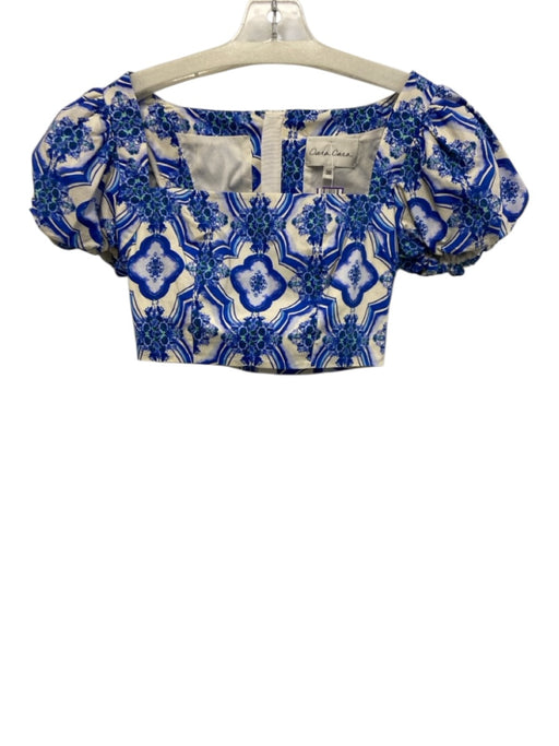 Cara Cara Size XXS Blue, White, Green Cotton Square Neck Floral design Skirt Set Blue, White, Green / XXS