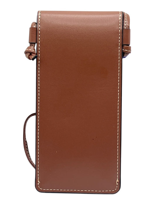 Celine Tan Leather Phone pouch Gold embossed logo White Stitch Flap Front Bag Tan / Small