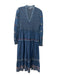 Conditions Apply Size XL Blue, White & Red Cotton Denim Smocked Top V Neck Dress Blue, White & Red / XL