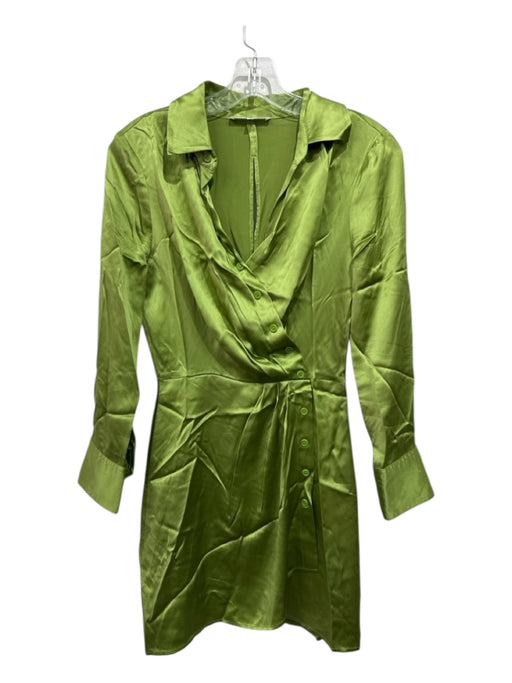 Reformation Size 0 Moss Green Silk Long Sleeve Buttons Asymetrical Mini Dress Moss Green / 0